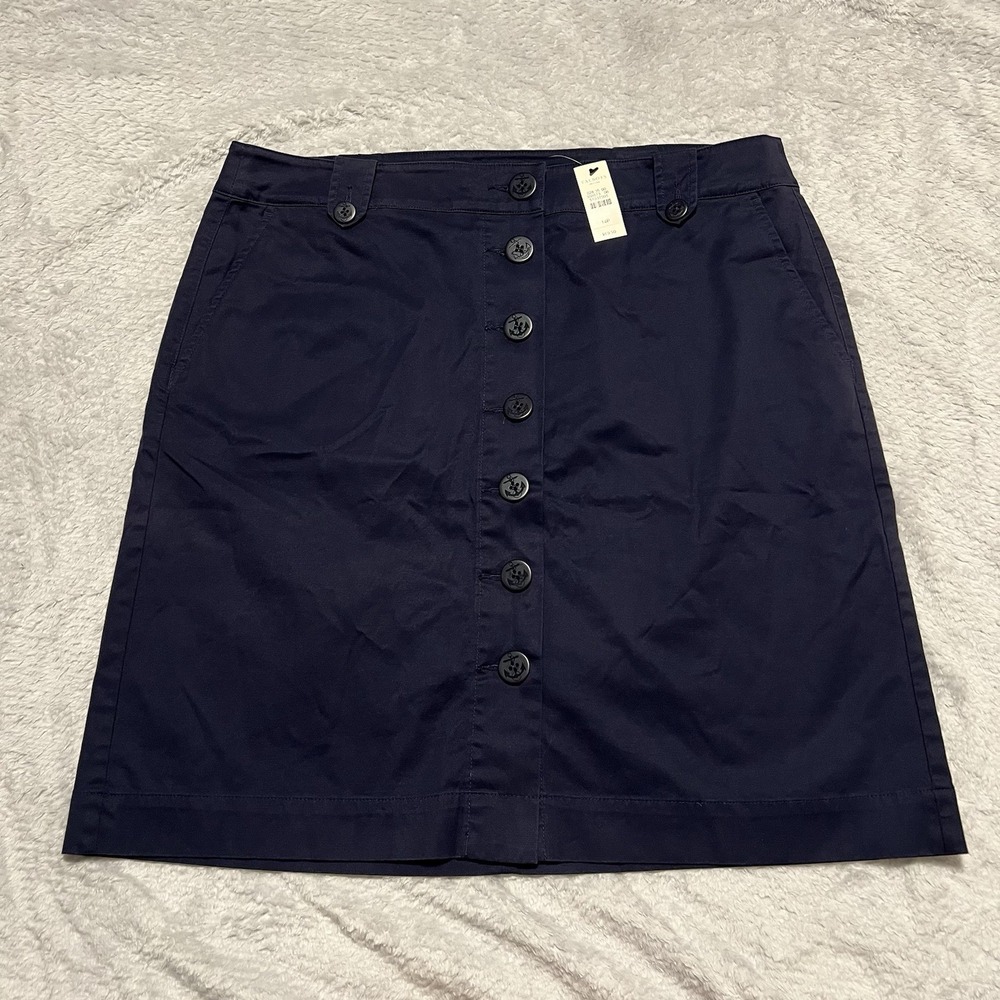 Talbots Petites Skirt 14P Navy Blue Button Front Anchor Nautical NWT Cotton